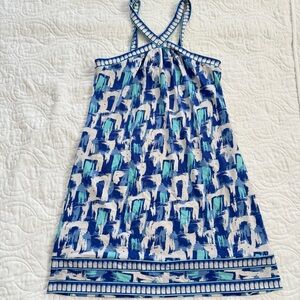 BCBGMaxAzria Stretch Ikat Pattern Tank Mini Dress Blues & White Women’s XS‎ EUC